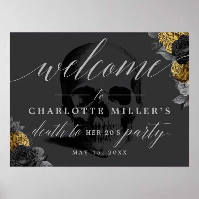Död till 20:s välkomstskylt Guld och svart Poster (Framsidan)