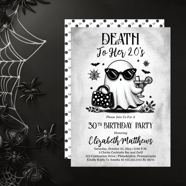 Död till hennes 20-årspartis Ghost Cocktail Birthd Inbjudningar (Death to Her 20's Ghost Cocktail Birthday Party Invitation )