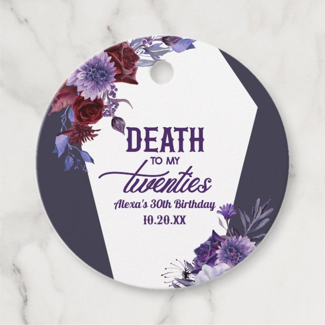Död till mina 20-årsjubileum Blommigt 30års födels Gåvor Etiketter (Framsida)