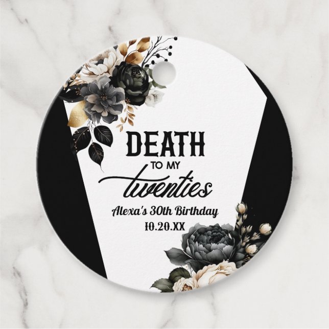 Död till mina 20-årsjubileum Blommigt 30års födels Gåvor Etiketter (Framsida)