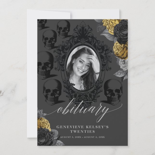 Död till mitt ungdomskort Black och Guld Inbjudningar (Framsida)