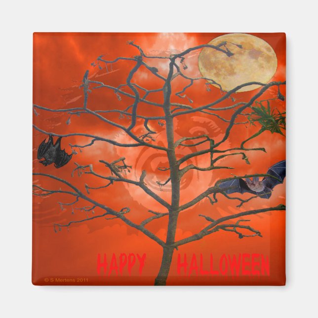 Död Träd bland Orange Scary Himlar Magnet (Framsidan)