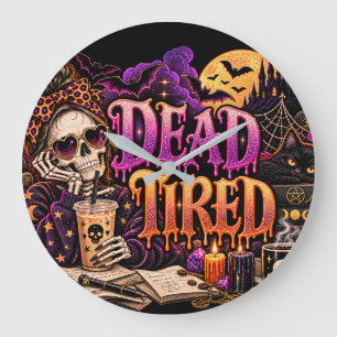Död Trött Halloween Gotisk Skelett Häxa Kaffe Stor Klocka