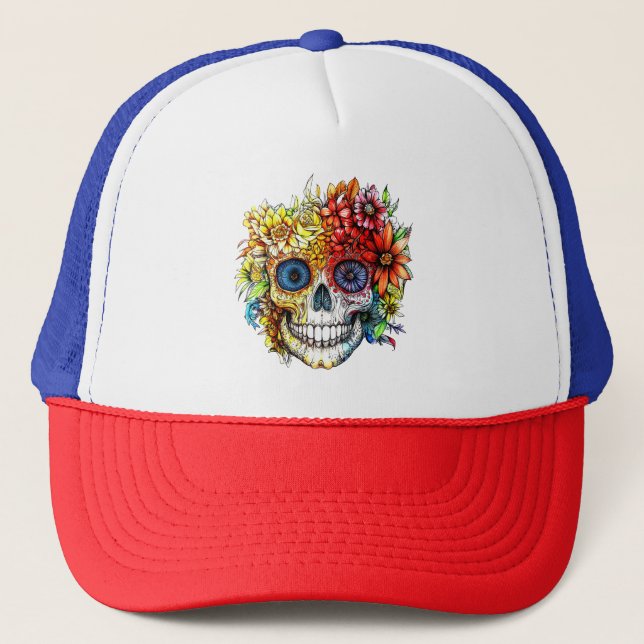 Döda dagen Catrina Calavera med blommor Keps (Framsida)