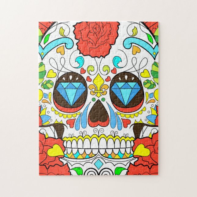 Döda Dagen Färgglad Skalle Konst Pussel (Vertikal)