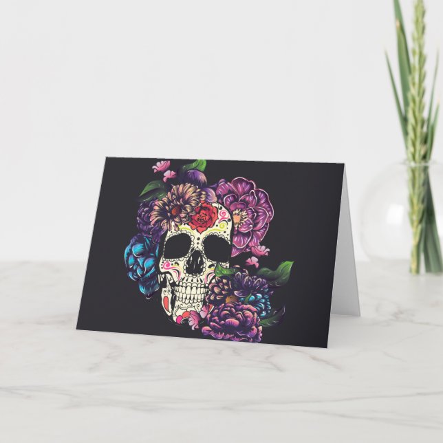 Döda dagen-kalle med blommor kort (Framsida)