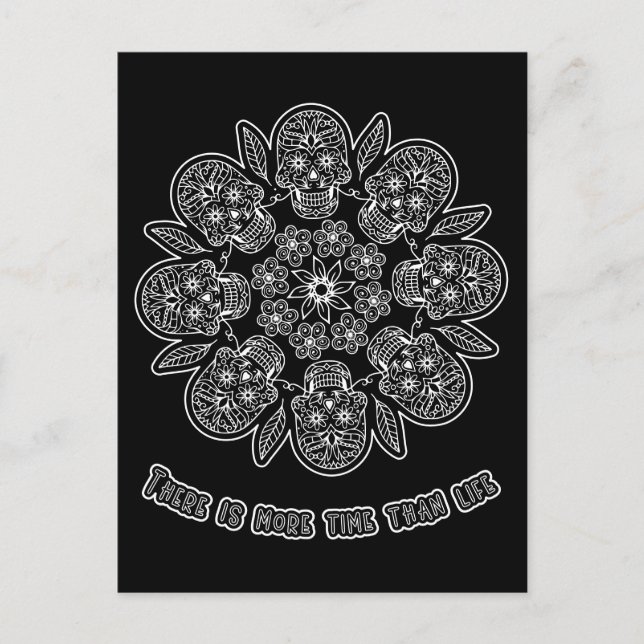 Döda Dagen Mandala Svart Bakgrund Färgning Vykort (Framsida)
