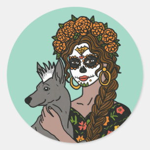 Döda Dagen Ringblomma och Xolo Hund Runt Klistermärke