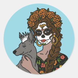Döda Dagen Ringblomma och Xolo Hund Runt Klistermärke
