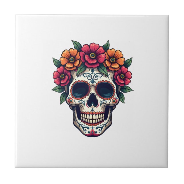 Döda dagen Socker Skalle � Dia de los Muertos S Kakelplatta (Framsidan)