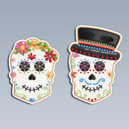 Döda dagen Socker Skalle Par Calavera Kaka Klistermärken