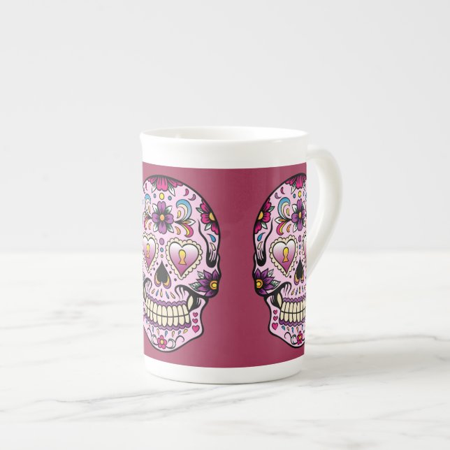 Döda Dagen Socker Skalle Rosa Benporslin Mugg (Framsida höger)