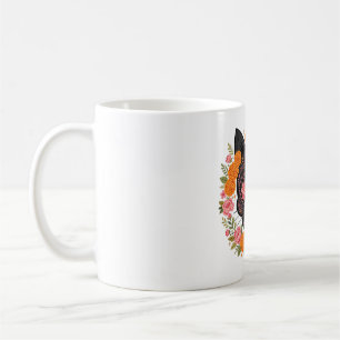 Döda dagen svart katt skalle marigold blomma kaffemugg