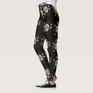 Döda dagens sockerskal och blommor svarta leggings
