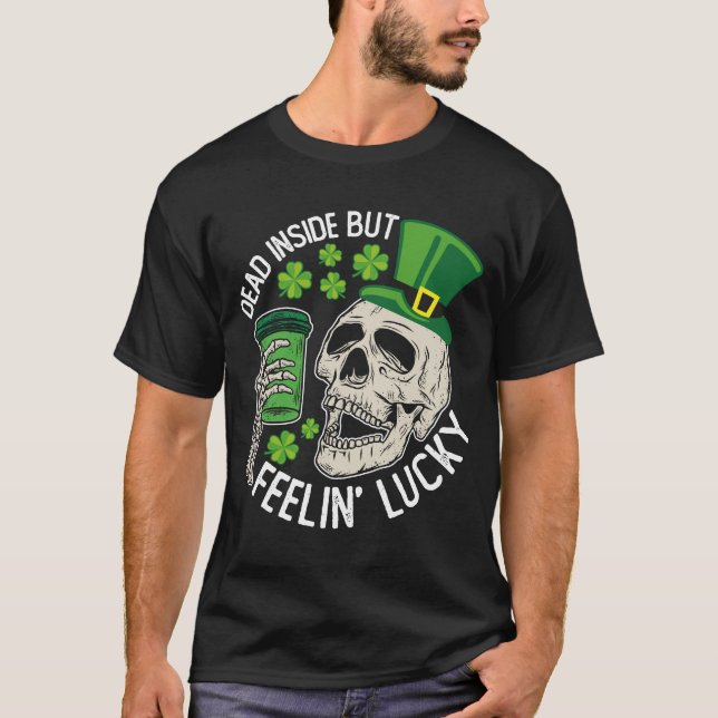 Döda insidan men Feelin's Lucky Skull St Patrick's T Shirt (Framsida)