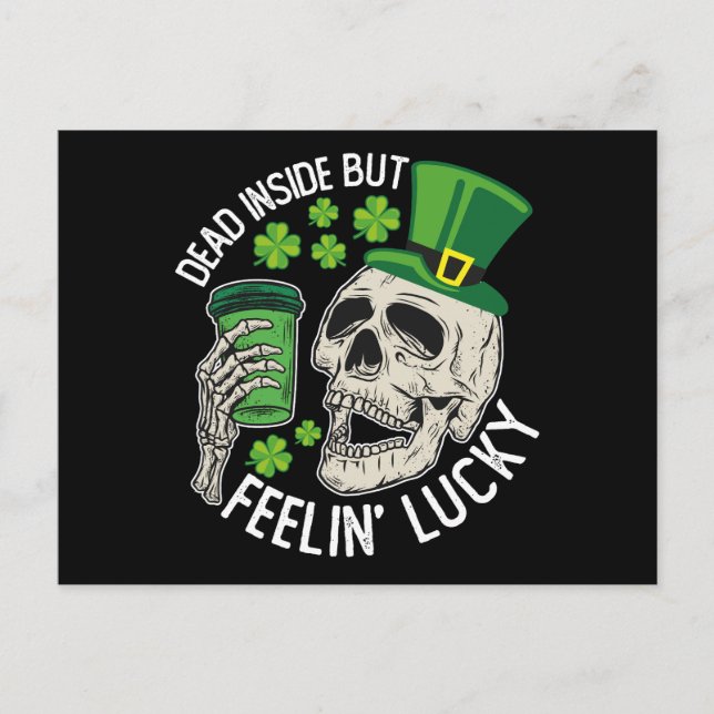 Döda insidan men Feelin's Lucky Skull St Patrick's Vykort (Framsida)
