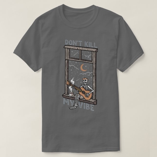 Döda inte min Vibe Skeleton Guitar Player  T Shirt (Design framsida)