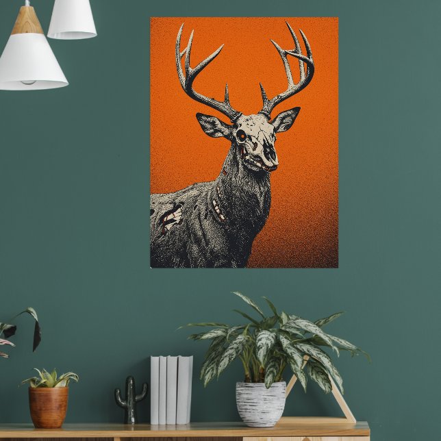 Döda rådjur på en djärv orange bakgrund poster (Vardagsrum 1)