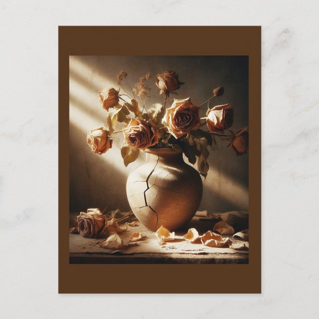Döda rosor I vas gammaldags stilleben foto Vykort (Framsida)