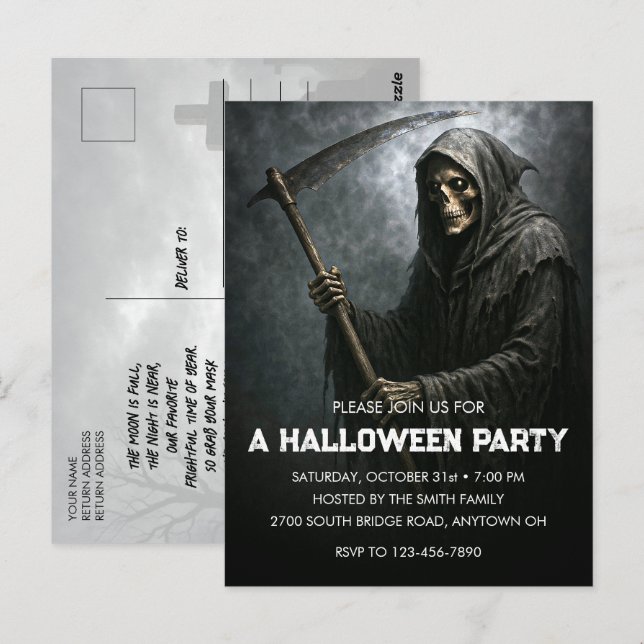 Döda Skörden Halloweenfest Inbjudan Postkort (Fram/baksida)