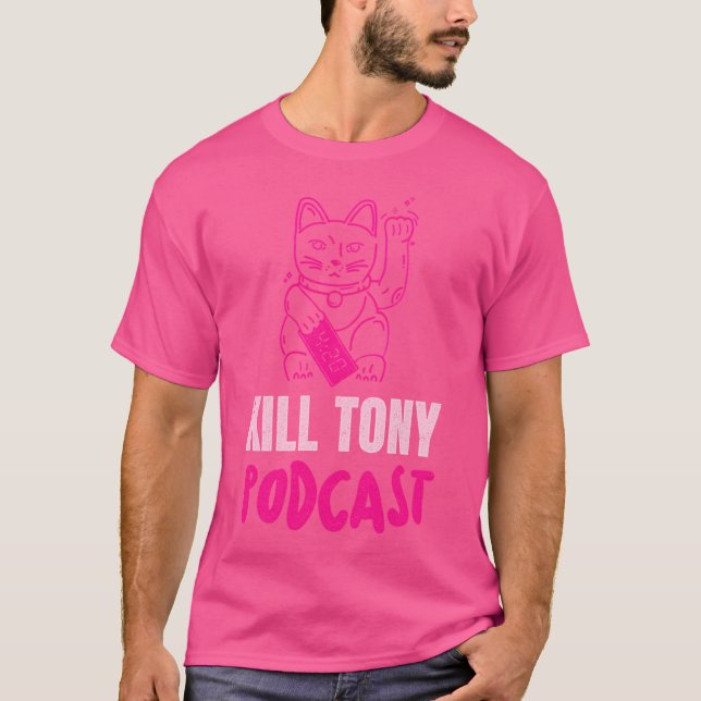 Döda Tony Podcast Rosa Maneki Neko Lucky Cat T Shirt (Framsida)