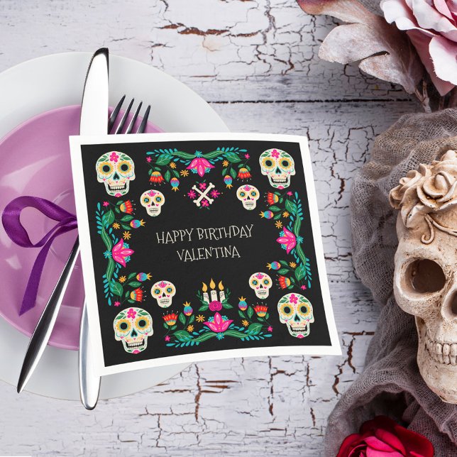 Dödas dag Socker Kallar Personlig Pappersservett (Day of the Dead napkins with Mexican theme and sugar skulls from my Dia de los Muertos collection)