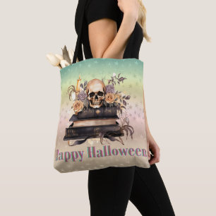 Dödboksböcker Guld och Grå Rosor Glad Halloween Tygkasse