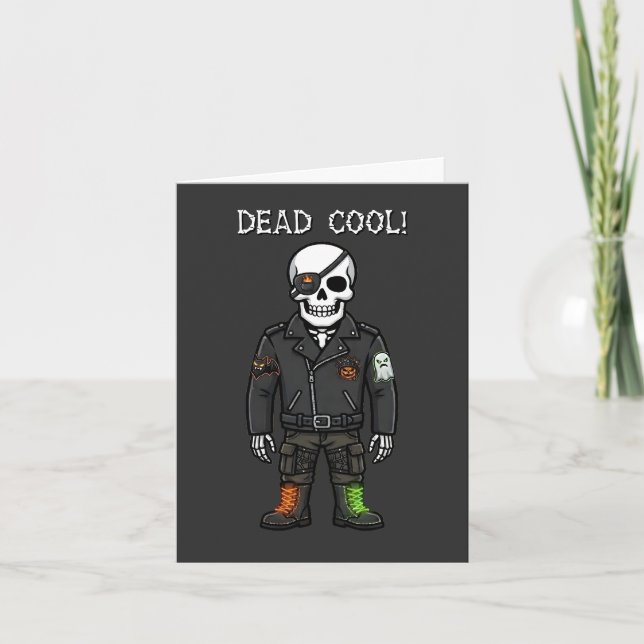 Dödcoola skelettmotorcyklisten | Halloween Helgkort (Framsida)
