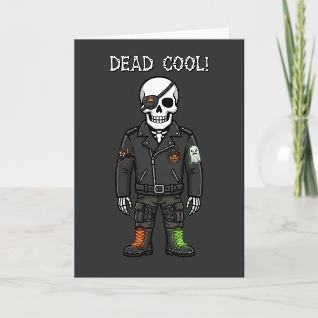 Dödcoola skelettmotorcyklisten | Halloween Kort (Framsida)