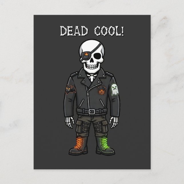 Dödcoola skelettmotorcyklisten | Halloween Vykort (Framsida)