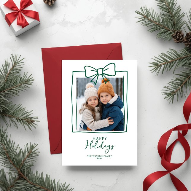Doddle Hand plockade Bow-julfoto Helg Vykort (Doodle Christmas Hand-Drawn Bow Ribbon Holiday Card)