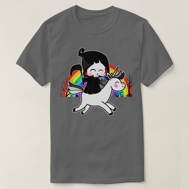Döden är Magic Unicorn Grim Reaper Rainbow T Shirt (Design framsida)