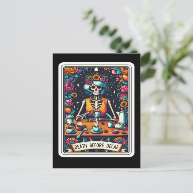 Döden före Kaffe utan Koffein Tarotkortssamling Vykort (Stående Fram)