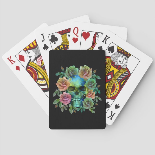 DÖDEN GRÖN DÖDSKALLE MED BLOMMOR CASINOKORT (Baksidan)