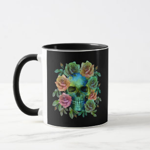 DÖDEN GRÖN DÖDSKALLE MED BLOMMOR MUGG