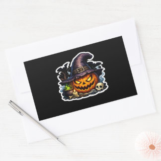 💀🎃 Döden Halloween — Mörk skelettskördeman Rektangulärt Klistermärke