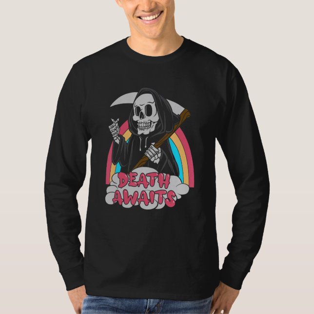 Döden i väntan på pastel Goth Grim Reaper Död Emo  T Shirt (Framsida)