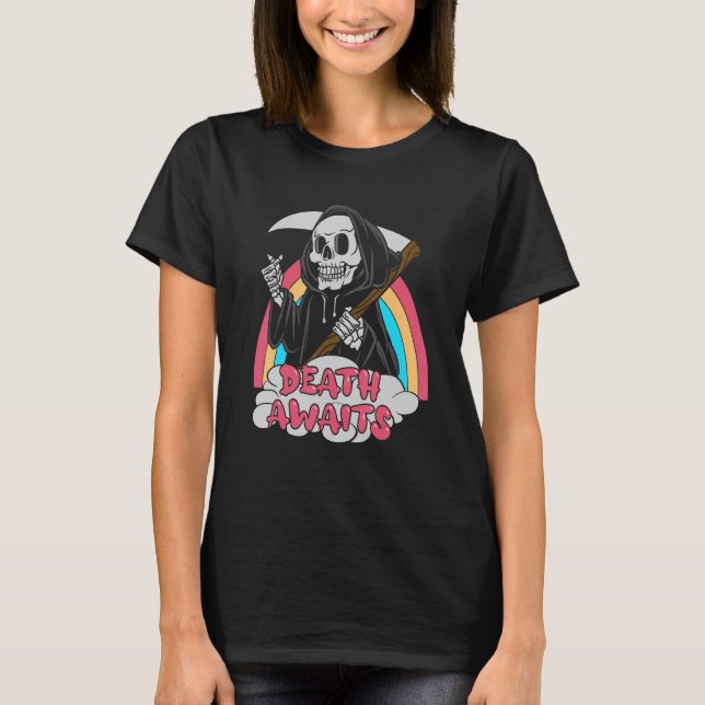 Döden i väntan på pastel Goth Grim Reaper Död Emo  T Shirt (Framsida)