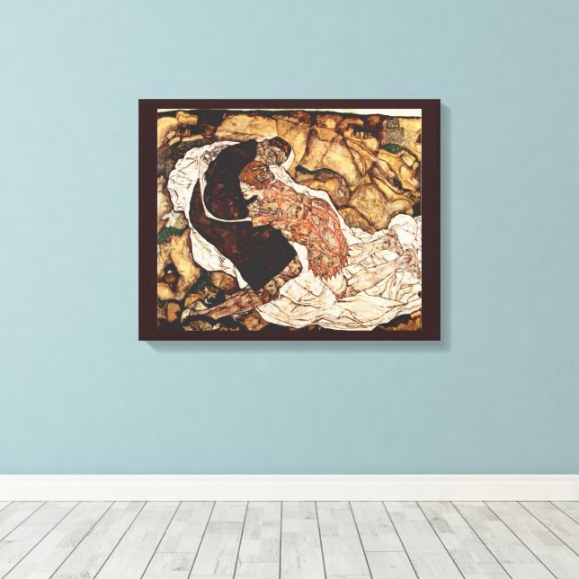 Döden och flickan av Egon Schiele Canvastryck (Insitu (trägolv))