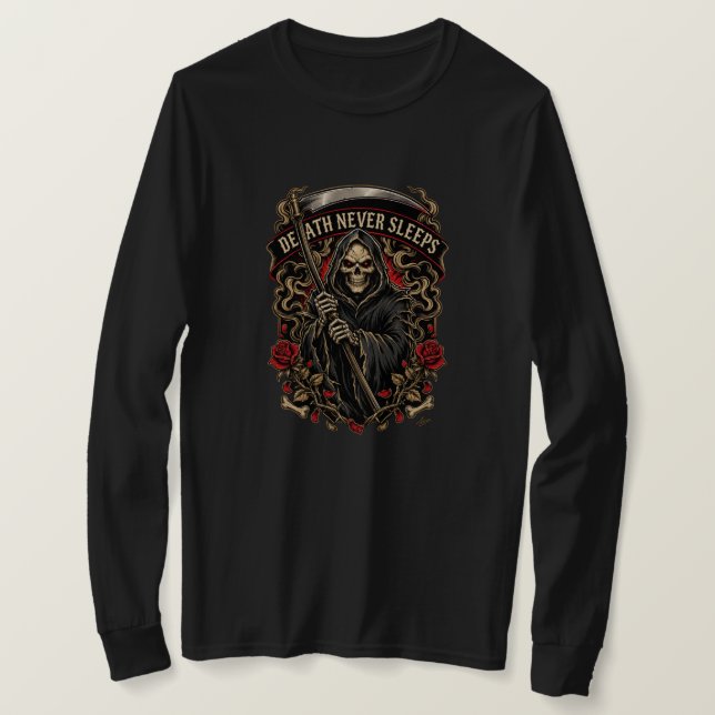 Döden sover aldrig långärmad t shirt (Design framsida)