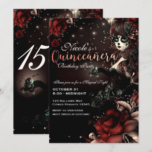 Dödens dag flicka röd svart Quinceañera-fest Inbjudningar