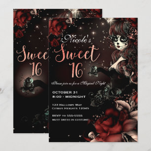 Dödens dag flicka svart röd Sweet 16-fest Inbjudningar