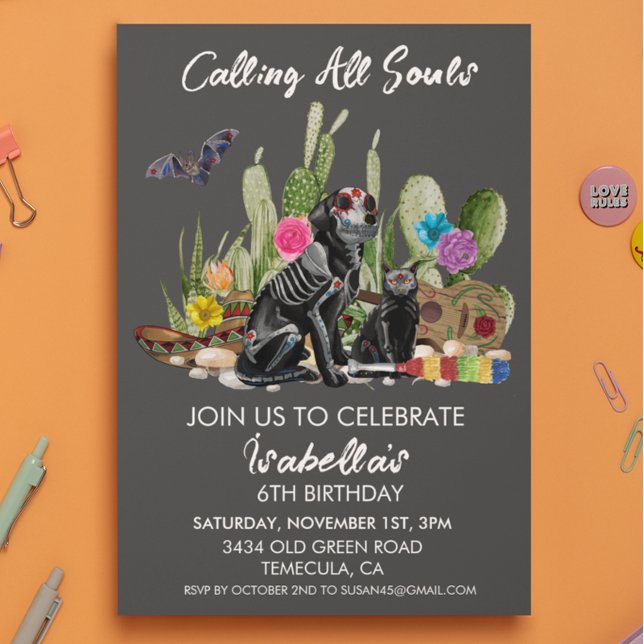 Dödens dag Födelsedagsfest Vattenfärg Fiesta Inbjudningar (Skapare uppladdad)