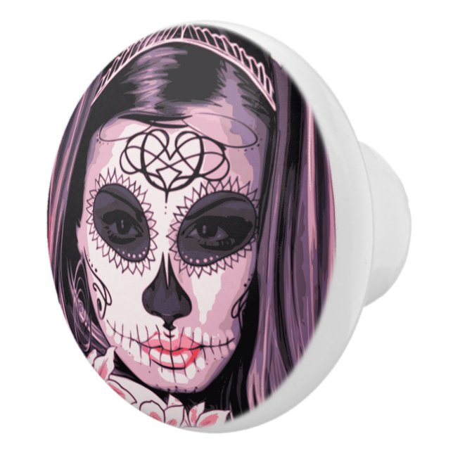 Dödens dag-mask på en vacker flicka knopp (Höger)