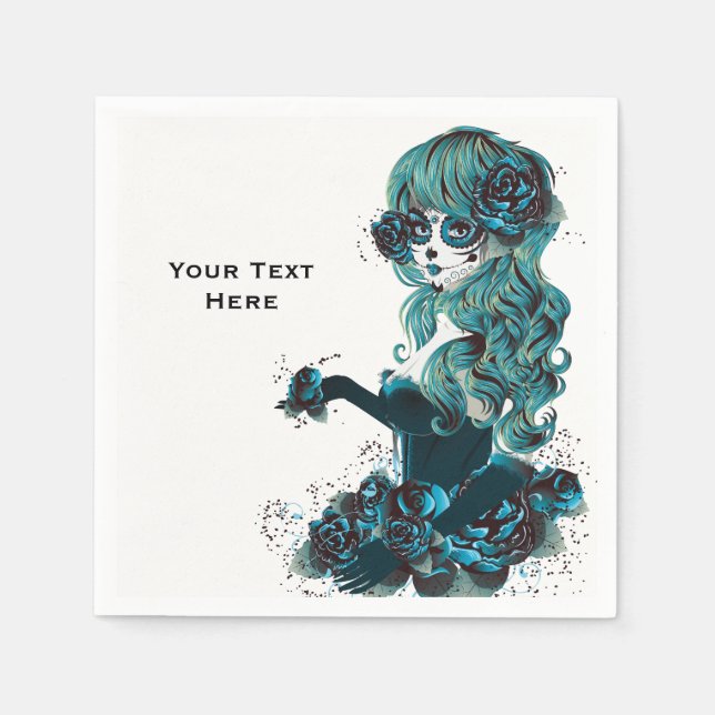 Dödens dag Vacker Socker Skalle Sminkad Flicka Pappersservett (Framsidan)