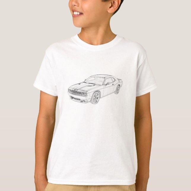 Dodge Challenger Pencil Sketch Mopar Kids T-Shirt (Framsida)