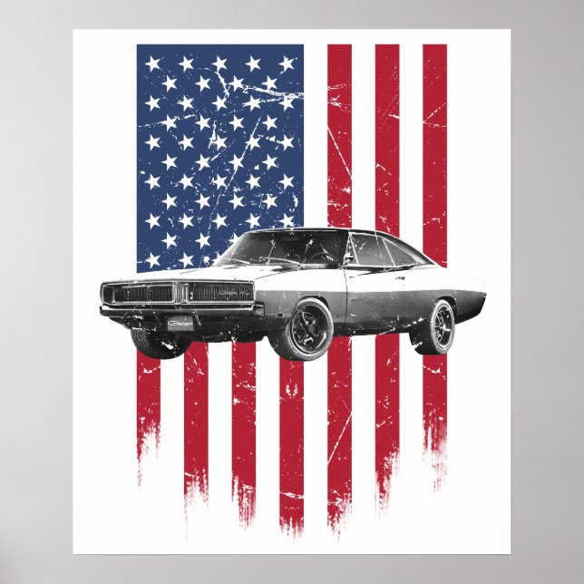 dodge charger amerikansk flagga poster (Framsidan)