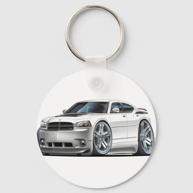 Dodge Charger Daytona White Car Nyckelring (Framsida)