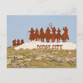 Dodge City Sign - Cowboys - Horses - Welcome Vykort