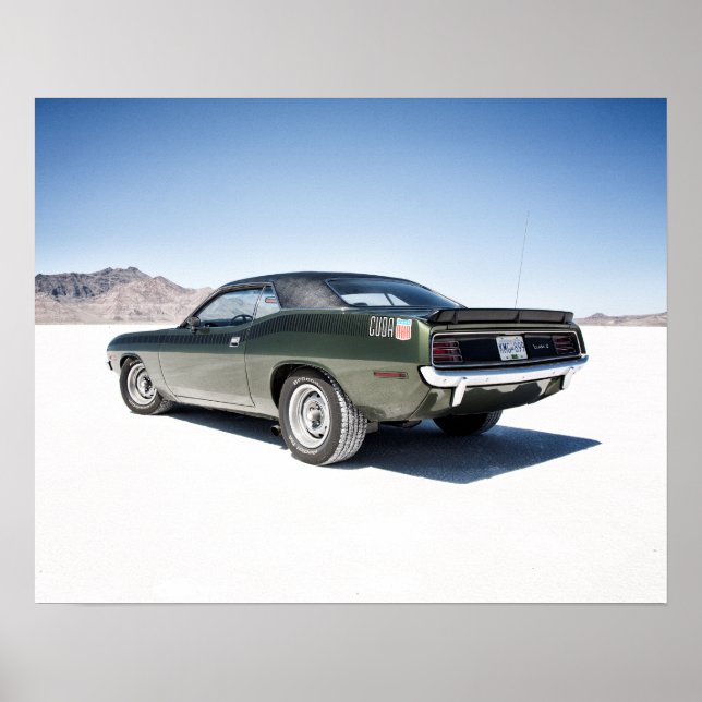 Dodge hemi cuda på saltflattar i Bonneville Poster (Framsidan)